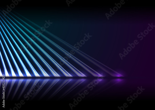 Cyan and violet neon laser lines with reflection. Abstract rays technology retro background. Futuristic glowing graphic design. Modern vector illustration © saicle