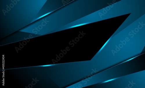 Dark blue corporate abstract material background with glowing lights. Geometric style with neon shiny highlights. Vector design