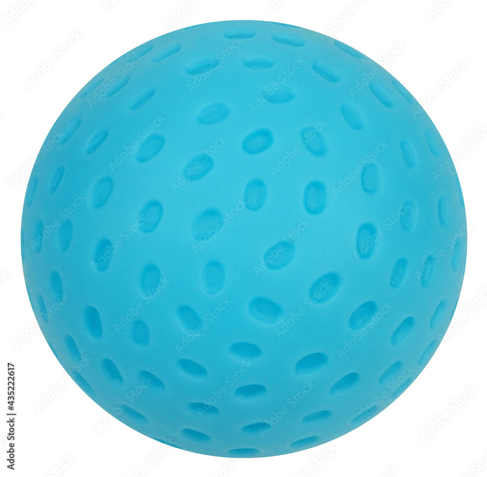Blue rubber ball shaped as planet or meteor with craters isolated on white background Blue rubber ball shaped as planet or meteor with craters isolated on white background