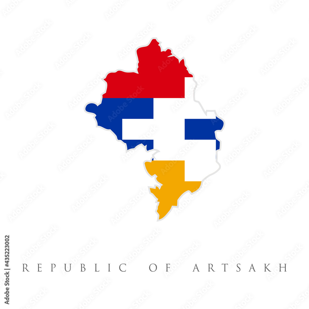 Nagorno-Karabakh flag state symbol isolated on background national banner.Flag Map of Republic of Artsakh Nagorno-Karabakh. Map of Nagorno-Karabakh Republic ( Artsakh Republic) flag colors