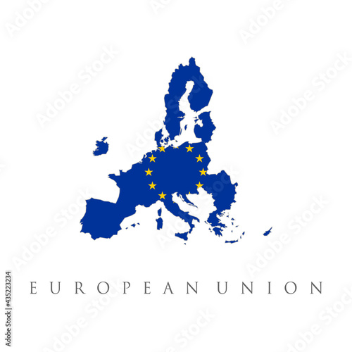EU map and flag background. Vector illustration. Vector Europe map with European union flag in white background and yellow stars. European union star. Vector flag of Europa union