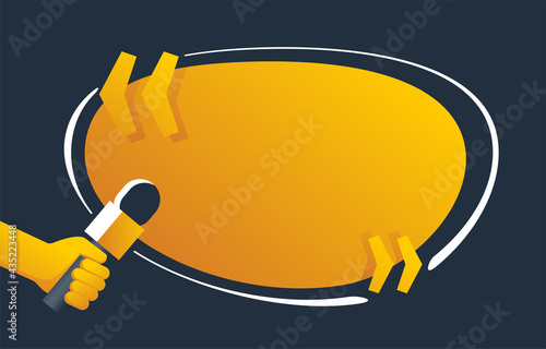Hand holding microphone with yellow bubble