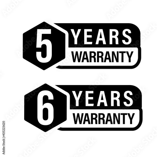 5 year warranty icon, 6 year warranty stamp set