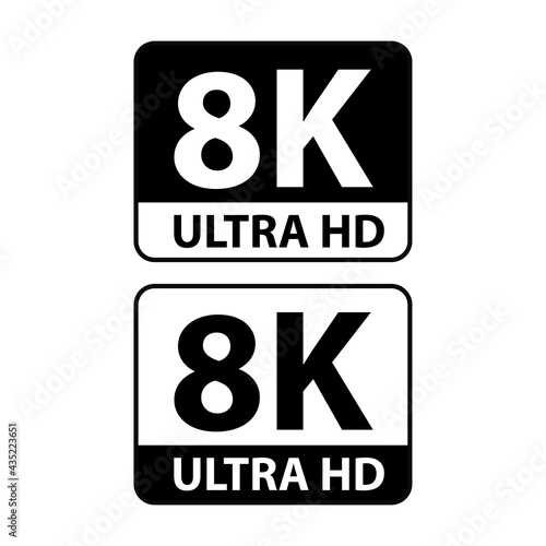 8k ultra HD vector icon, high definition display format icon isolated on white background 
