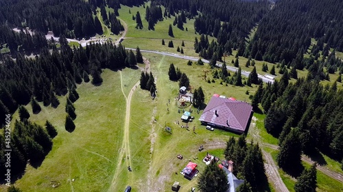 Bird-eye view from Snezhanka tower at Rhodope mountains during the summer season, Bulgaria. photo