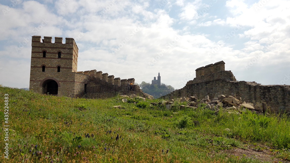 VELIKO TARNOVO, BULGARIA, March 31, 2019: Tsarevets fortress in Veliko Tarnovo in Bulgaria, view from Trapezitsa fortress.
