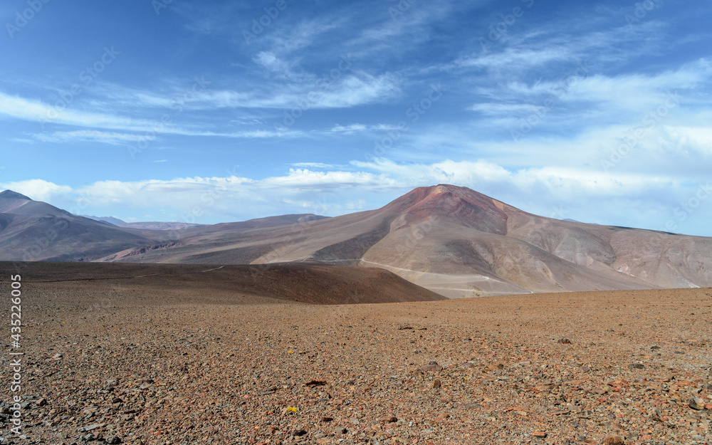 Arid landscape of the high-altitude Atacama desert on the border of Chile and Argentina 