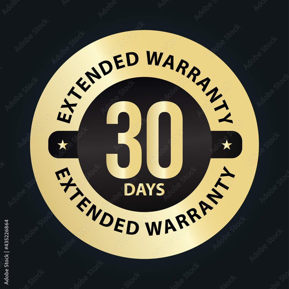 extended warranty abstract '30 days extended warranty' vector symbol, golden premium vector stamp