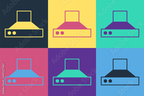 Pop art Kitchen extractor fan icon isolated on color background. Cooker hood. Kitchen exhaust. Household appliance. Vector