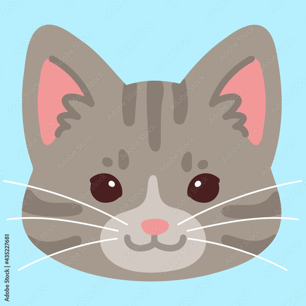 Obraz premium Simple and adorable Gray Tabby cat face flat colored