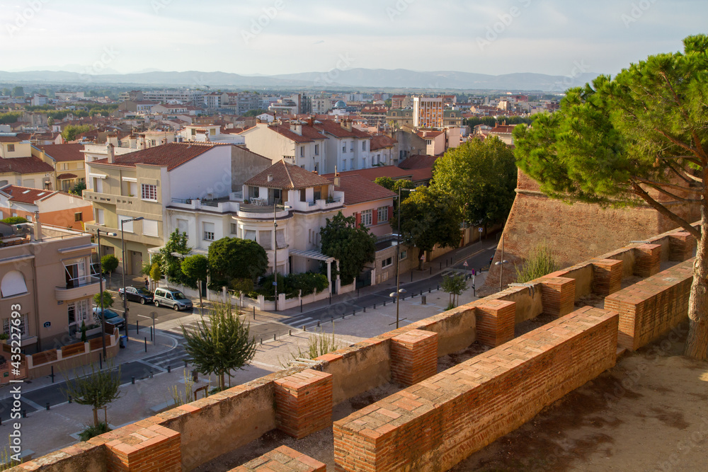 View of Perpignan from the fortress wall at sunset