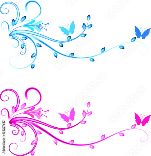 vector drawing plant flowers and butterfly design background 