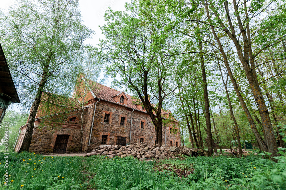 Old stone mill of the 19th century in the village of Dvorishche