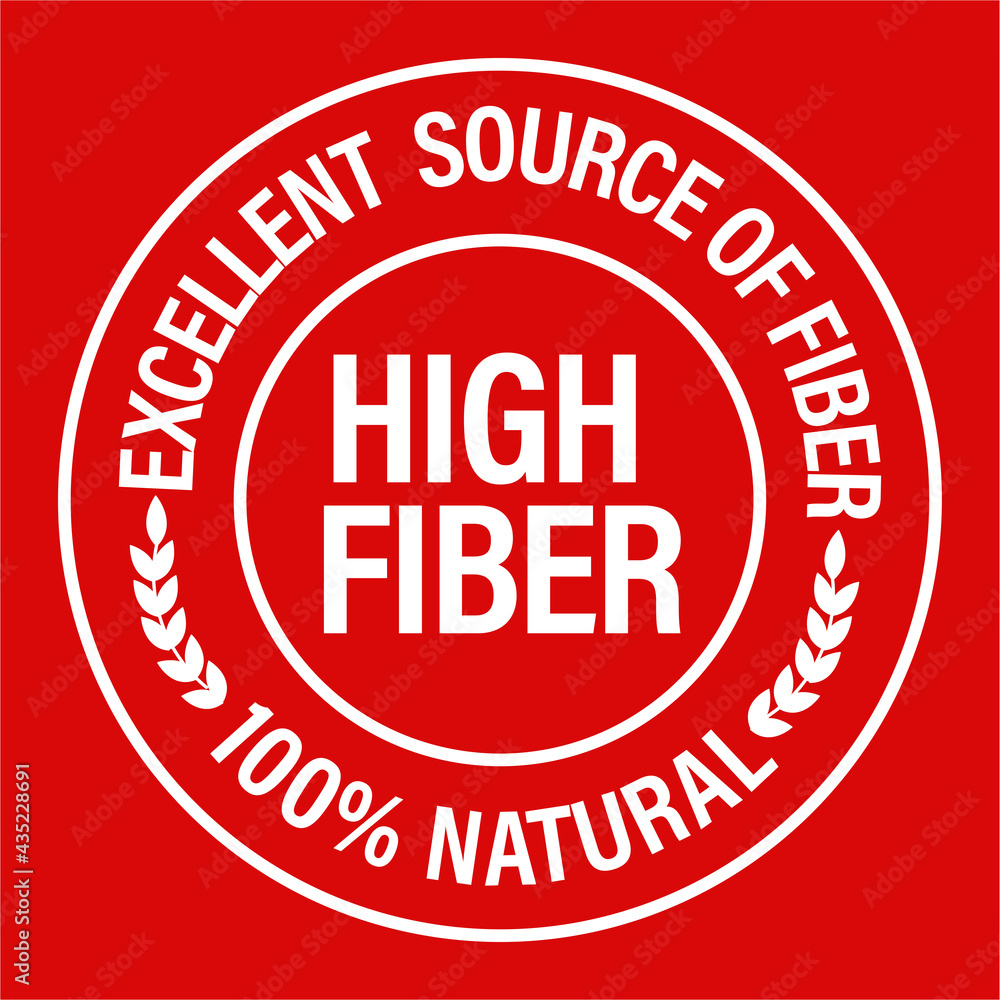 'excellent source of high fiber, 100% natural' vector icon isolated on red background, white in color 'excellent source of high fiber, 100% natural' vector icon isolated on red background, white in color