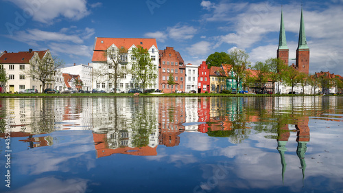 Malerische Altstadt Lübeck Trave Spiegelung HD Format