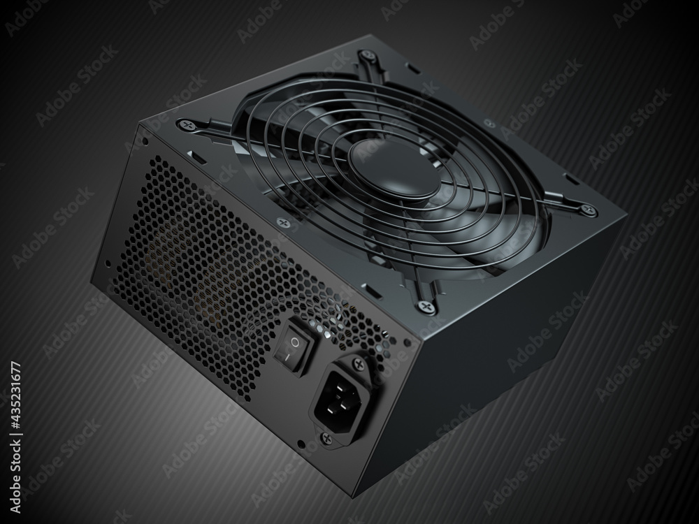 Computer AC power supply unit on black background. Stock Illustration