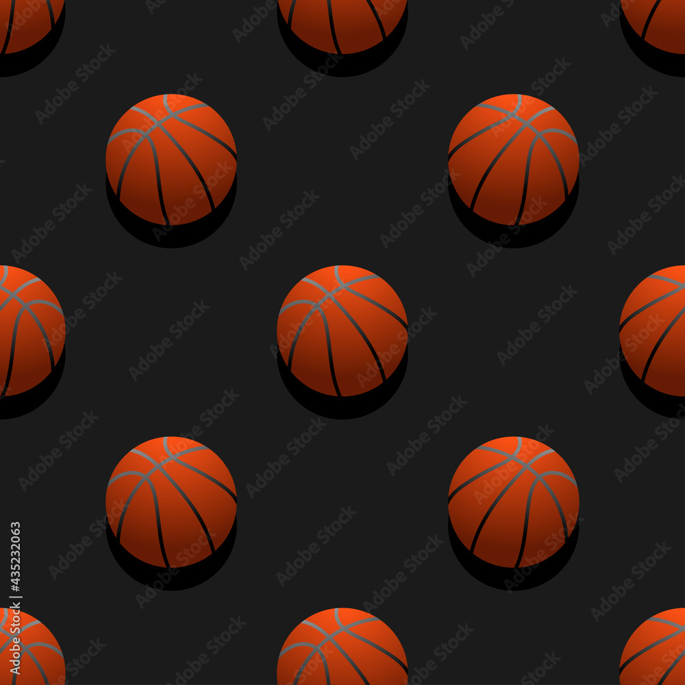 Basketball ball seamless pattern isolated on dark background.