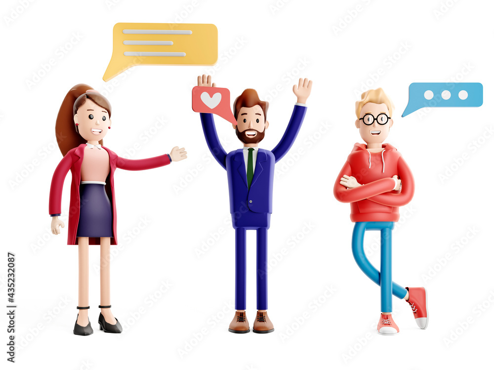 Obraz premium Business teamwork concept. Cartoon characters. A working team of professionals. Coworking office 3d illustration.