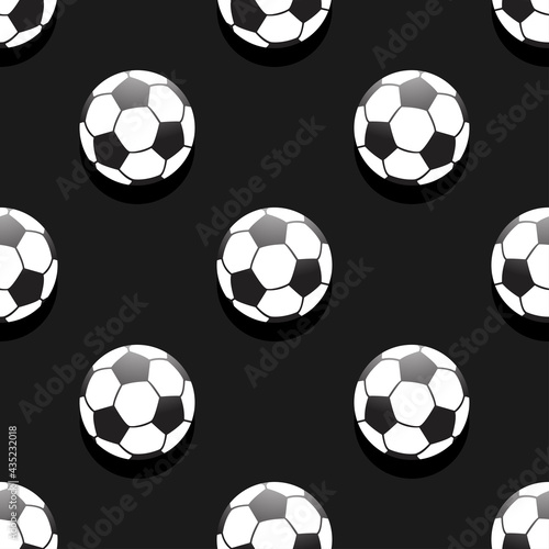 Soccer ball seamless pattern isolated on dark background.