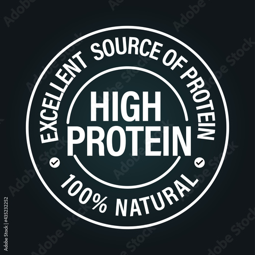 'excellent source of high protein' vector icon isolated on dark background. health care abstract