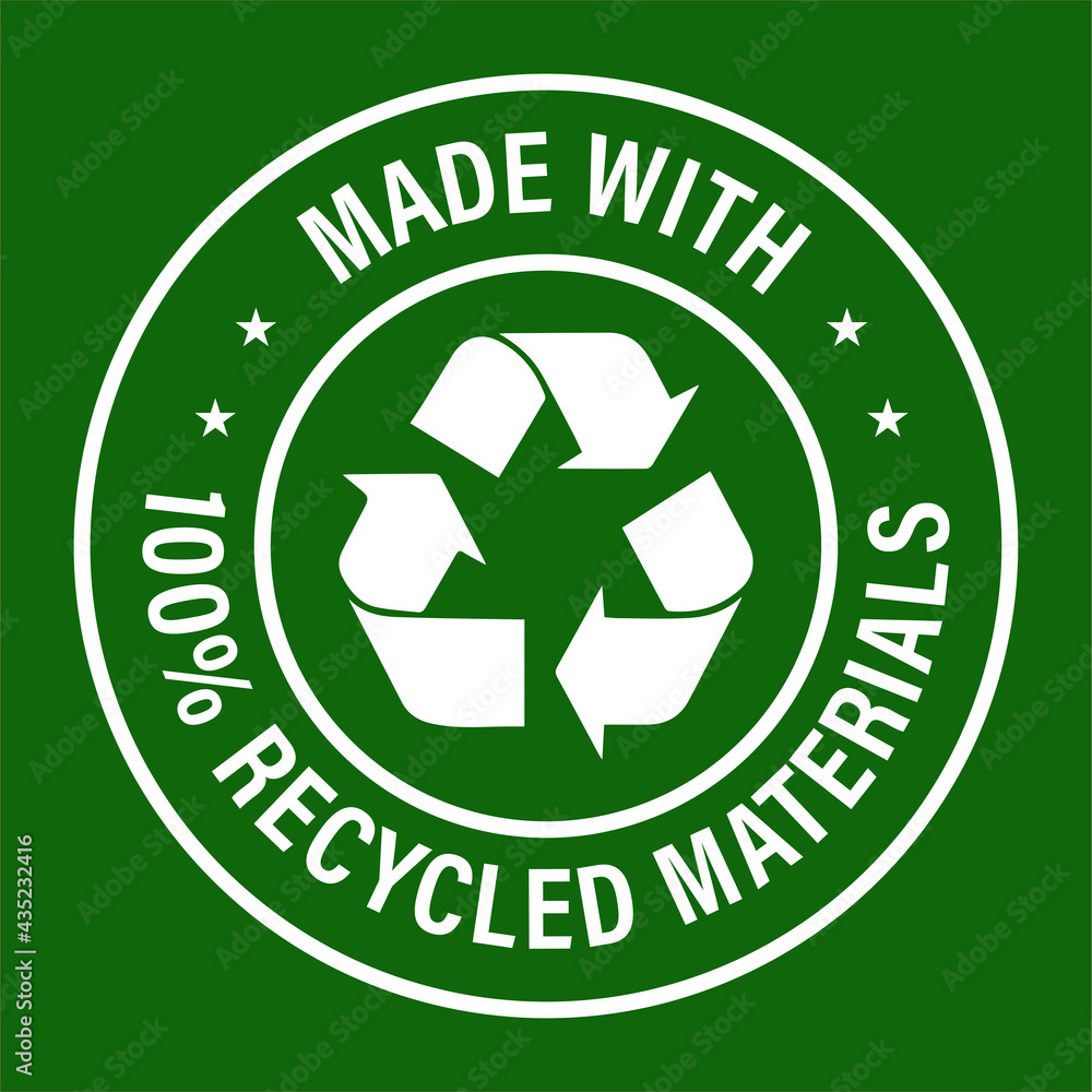 eco-friendly abstract. made with 100% recycled materials vector icon isolated on green background eco-friendly abstract. made with 100% recycled materials vector icon isolated on green background