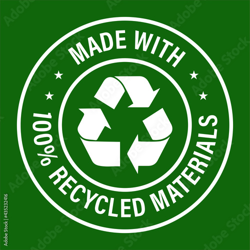 eco-friendly abstract. made with 100% recycled materials vector icon isolated on green background