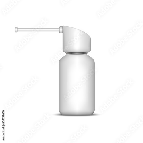 Oral aerosol spray 3d mockup realistic vector illustration isolated on white, medical plastic container propellant