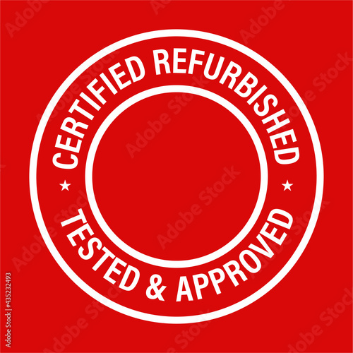 CERTIFIED REFURBISHED VECTOR ICON ISOLATED ON RED BACKGROUND 