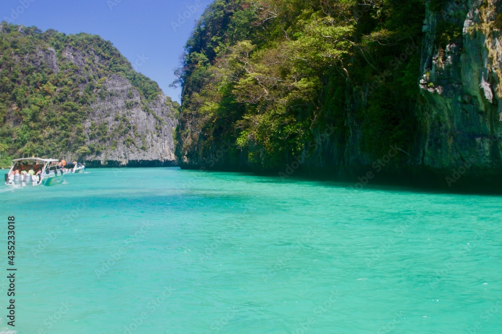 Beautiful turquoise sea water at Pileh bay ay Phi Phi island, Thailand 