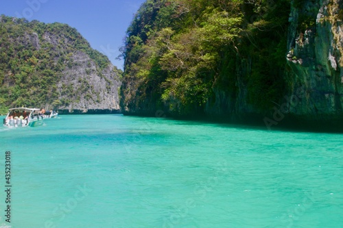 Beautiful turquoise sea water at Pileh bay ay Phi Phi island  Thailand 