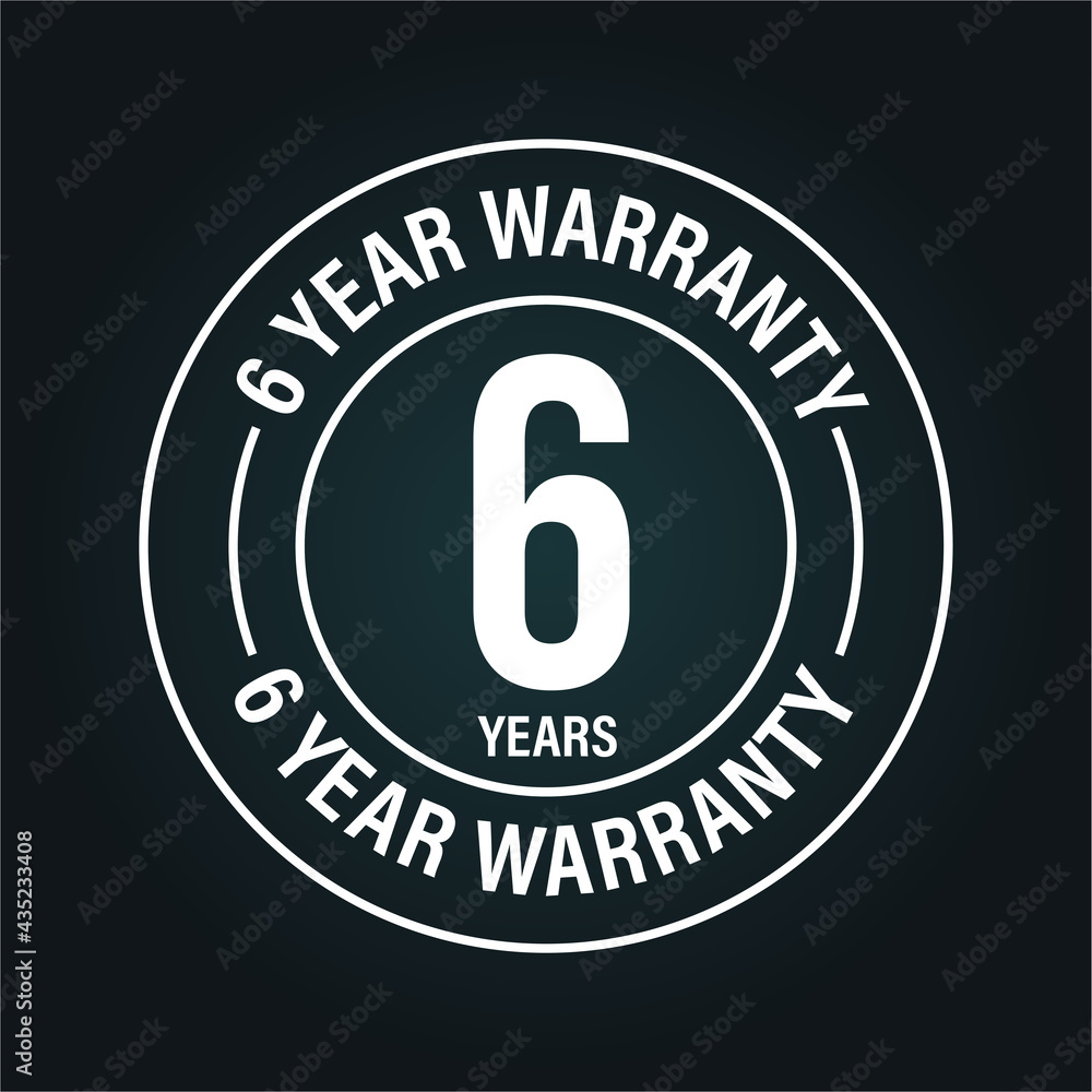 six year warranty vector icon isolated on dark background