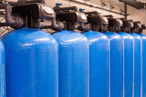 Blue industrial cylinders water filters