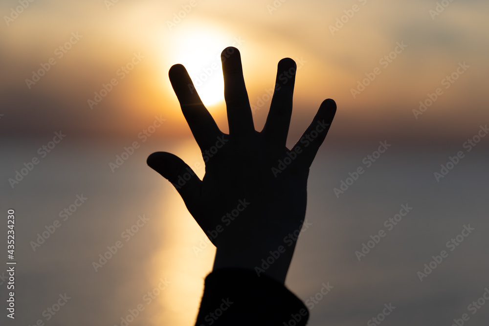 hand silhuette with sunset