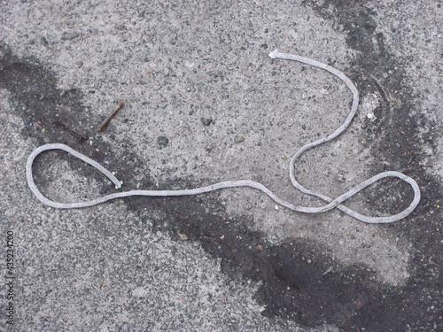 a shabby rope lying on the pavement © green_flame