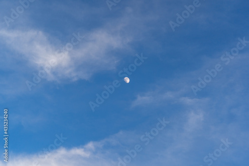 white moon in clear blue sky