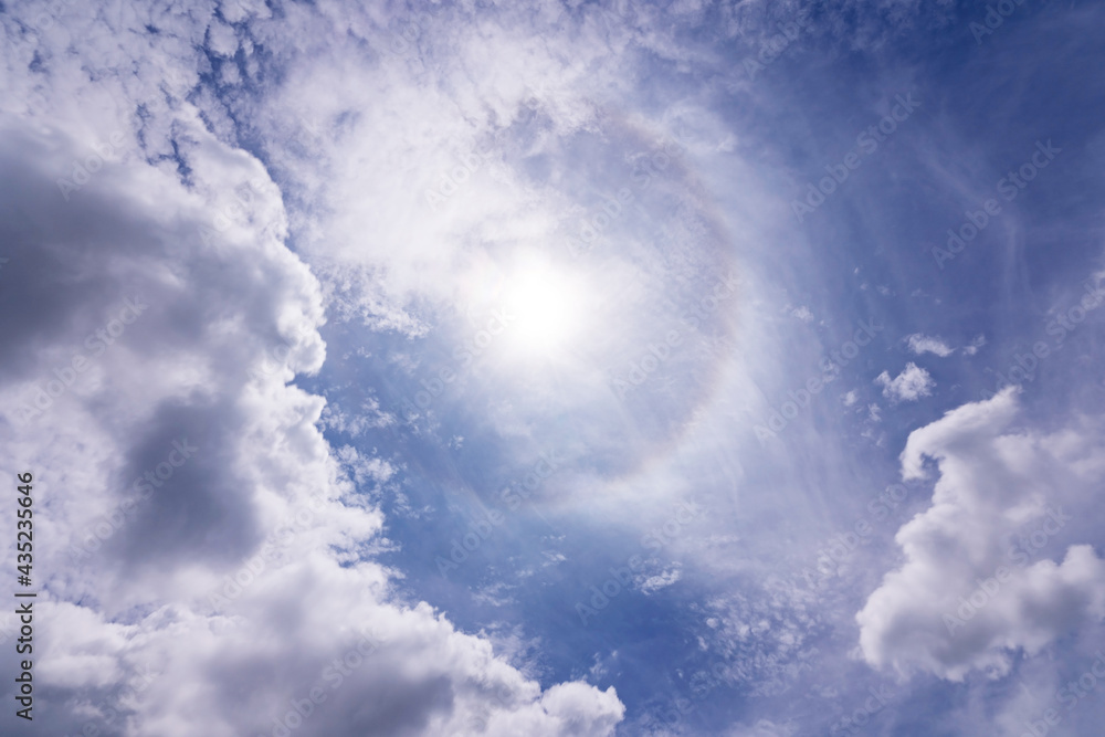 Sunny summer day background of blue sky with white clouds and sun in good weather day Sunny summer day background of blue sky with white clouds and sun in good weather day