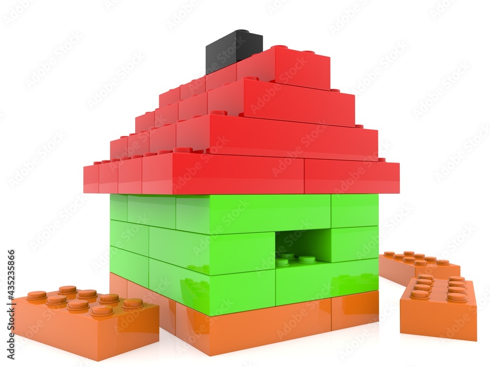 Playhouse from colored toy bricks on white Playhouse from colored toy bricks on white