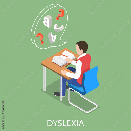 3D Isometric Flat Vector Conceptual Illustration of Dyslexia - Learning Disability, Troubles with Reading