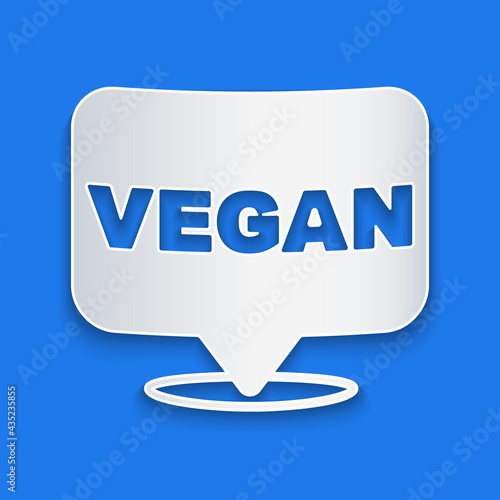 Paper cut Vegan food diet icon isolated Paper cut background. Organic, bio, eco symbol. Vegan, no meat, lactose free, healthy, fresh and nonviolent food. Paper art style. Vector