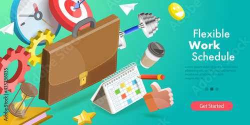 3D Isometric Flat Vector Conceptual Illustration of Flexible Work Schedule, Part-time Job