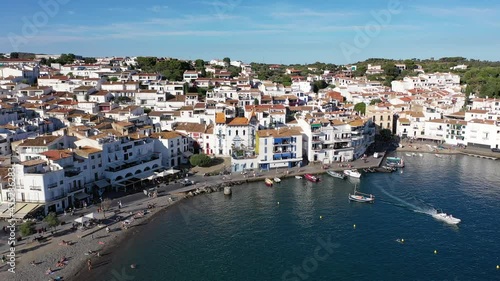 Wallpaper Mural View from drone of small town Cadaques and many boats in bay, Costa Brava, Spain, famous tourist destination Torontodigital.ca