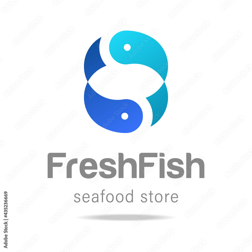 Abstract fish logo with splashing water, fresh fish icon, seafood sign, fish trade business company.Design template aquatic fishing symbol, product shop.Vector illustration. Abstract fish logo with splashing water, fresh fish icon, seafood sign, fish trade business company.Design template aquatic fishing symbol, product shop.Vector illustration.