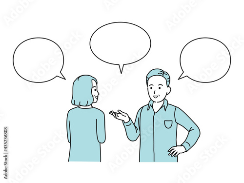 会話する中高年の夫婦　話す　コミュニケーション　男女　ミドル　イラスト素材