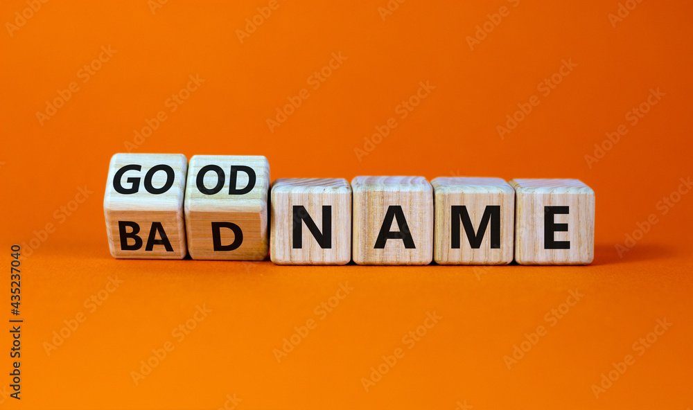 Good or bad name symbol. Turned wooden cubes and changed words 'bad