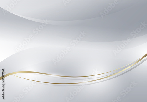 Abstract golden glowing wave lines on white and gray curved clean background luxury style