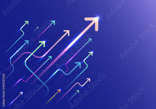 Abstract arrow group moving up motion with lighting movement on blue background
