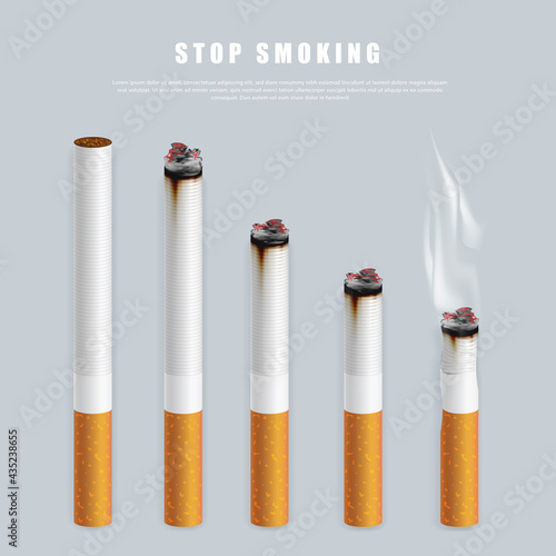 Stop smoking campaign illustration no cigarette for health cigarettes in different height