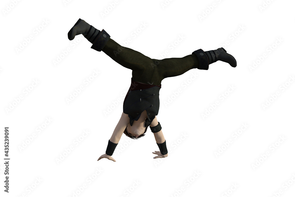 Cartoon character: a boy does acrobatic headstand pose 15_ + 15.