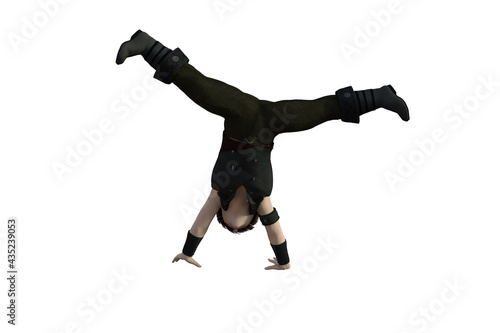 Cartoon character: a boy does acrobatic headstand pose 00_ + 15.