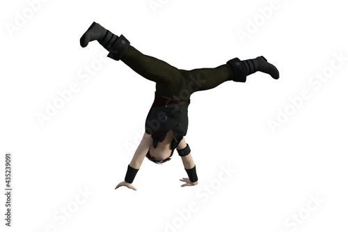 Cartoon character: a boy does acrobatic headstand pose 15_ + 15.